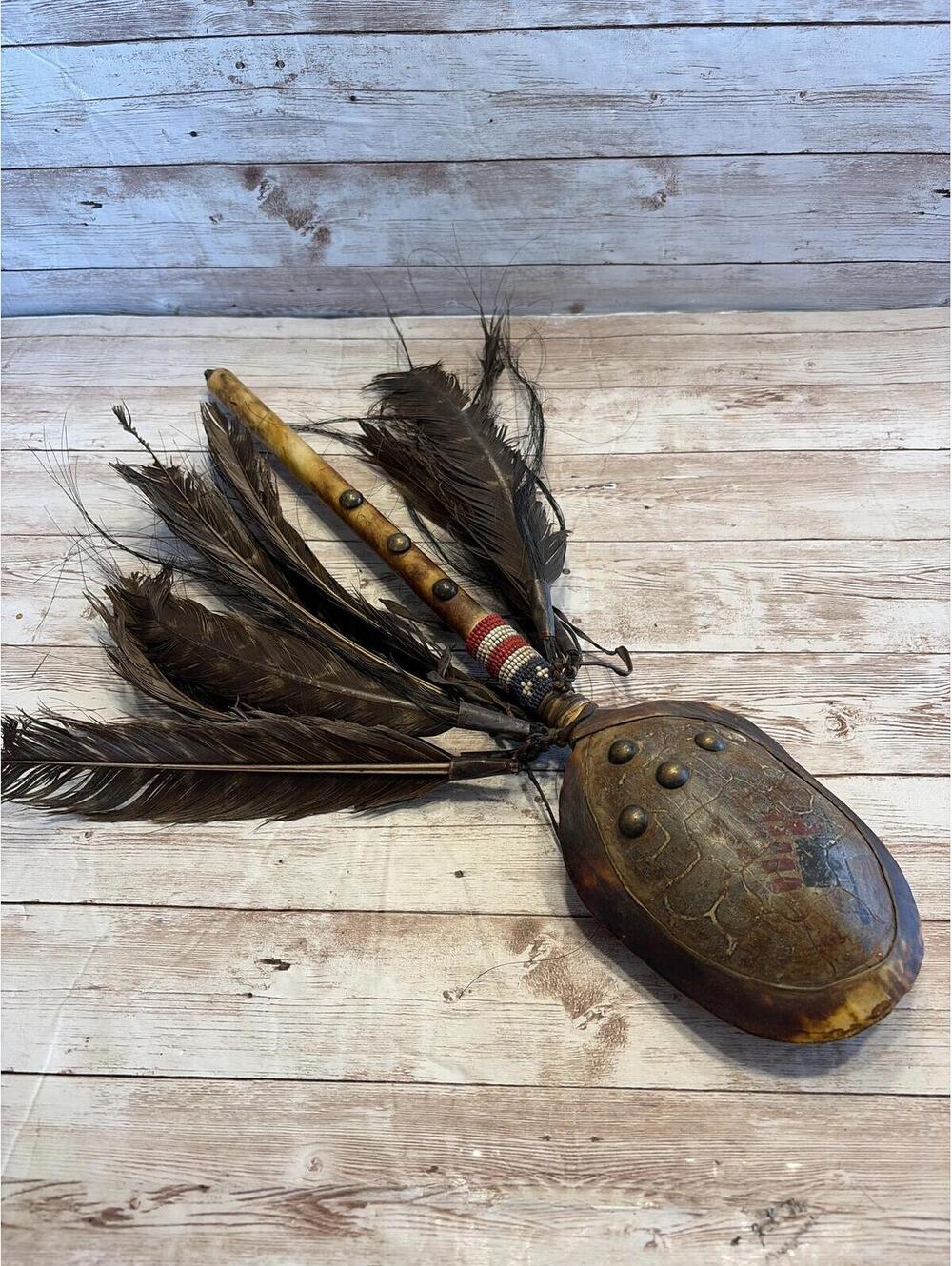 Native American ceremonial turtle shell rattle medicine dance rattle